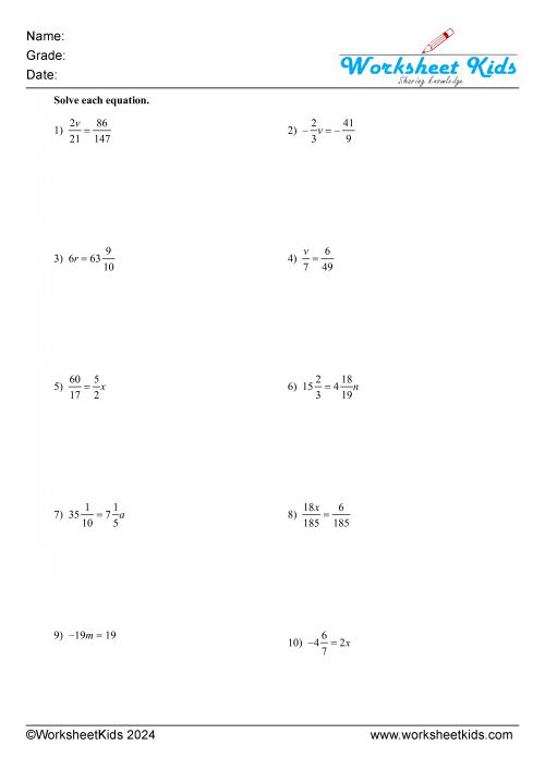 one step equations fractions multiplication and division either side