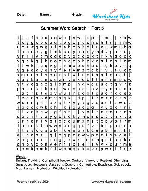 easy and hard summer word search