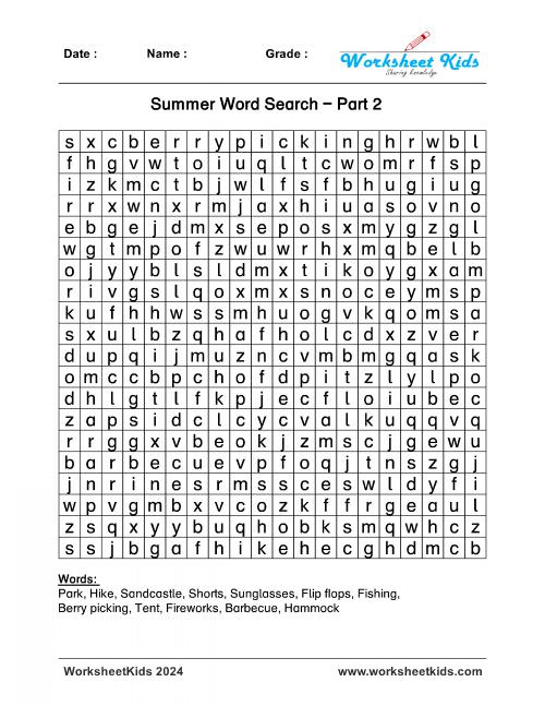 summer fun word search