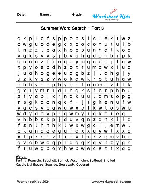 summer themed word search