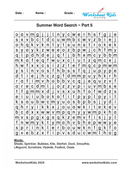 summer vacation word search