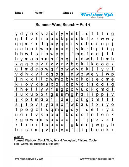 summer word search 1st 2nd 3rd 4th 5th grade