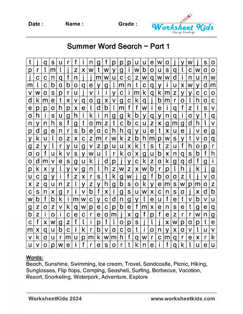 summer word search free printable